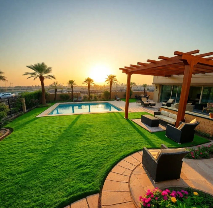 Enhance your property with Greenapex landscaping and garden design in Al Shamkha South, Abu Dhabi. Expert maintenance, irrigation, and planting services.