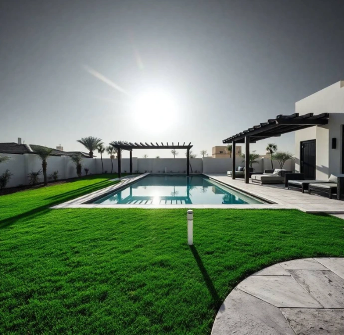 modern landscaping and garden design in Al Wathba, Abu Dhabi with expert maintenance, irrigation, lawn care, and custom outdoor solutions.