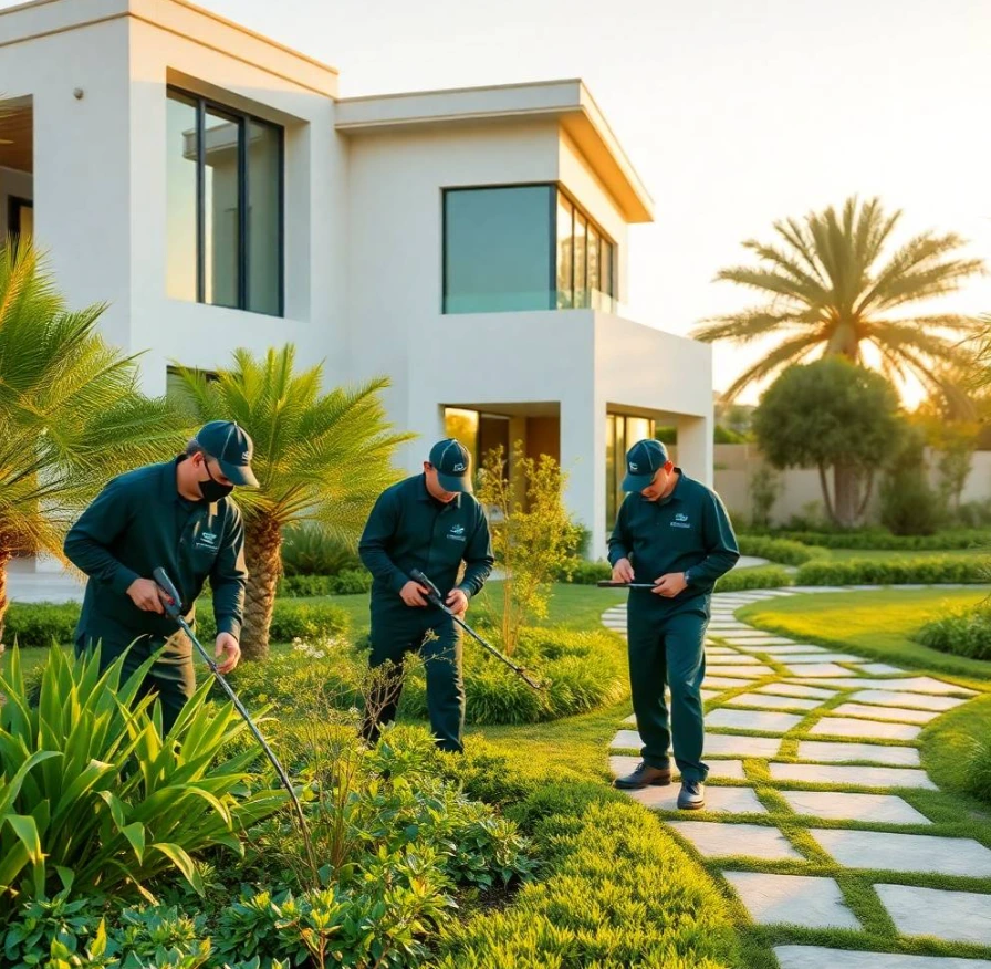 Smart garden design and landscaping services in Al Shamkha, Abu Dhabi, providing customized garden planning, outdoor space design, soft landscaping, hardscaping, irrigation solutions, and professional garden maintenance for villas and residential properties.