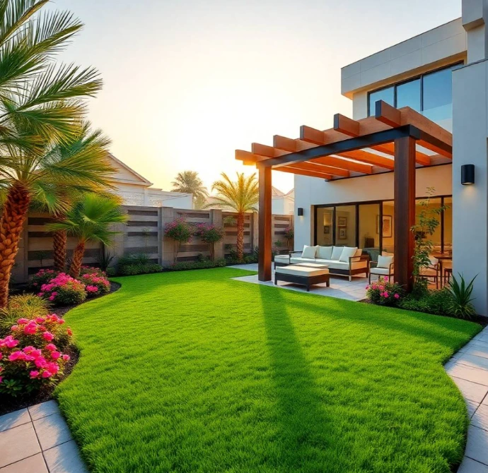 Choose Greenapex for luxury garden design and landscaping in Al Rahmaniya Sharjah with lawn care, irrigation, tree planting, and maintenance.