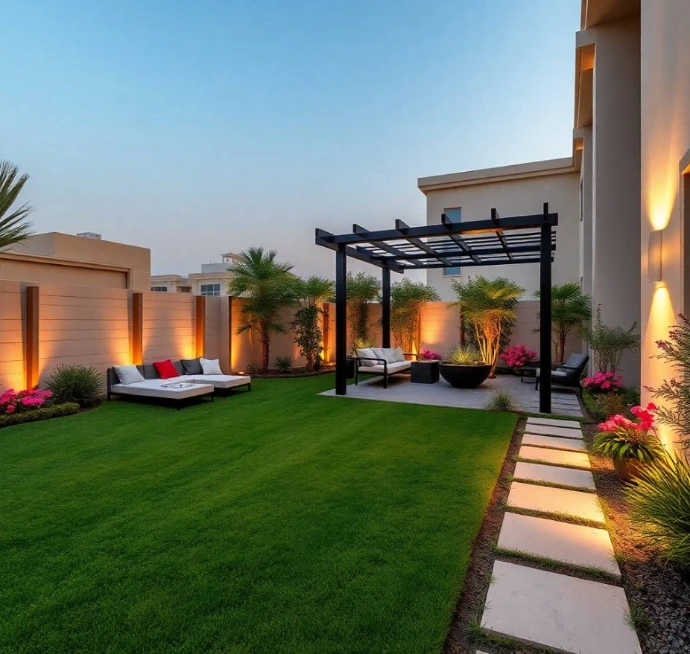 Choose Greenapex for luxury garden design and landscape care in Al Taawun Sharjah featuring irrigation, lawn care, planting, and maintenance.
