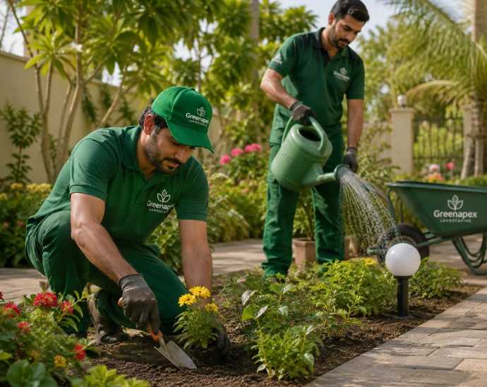 Transform your outdoor space with Greenapex garden design and landscape care in Al Taawun Sharjah for villas, homes, hotels, and commercial properties.