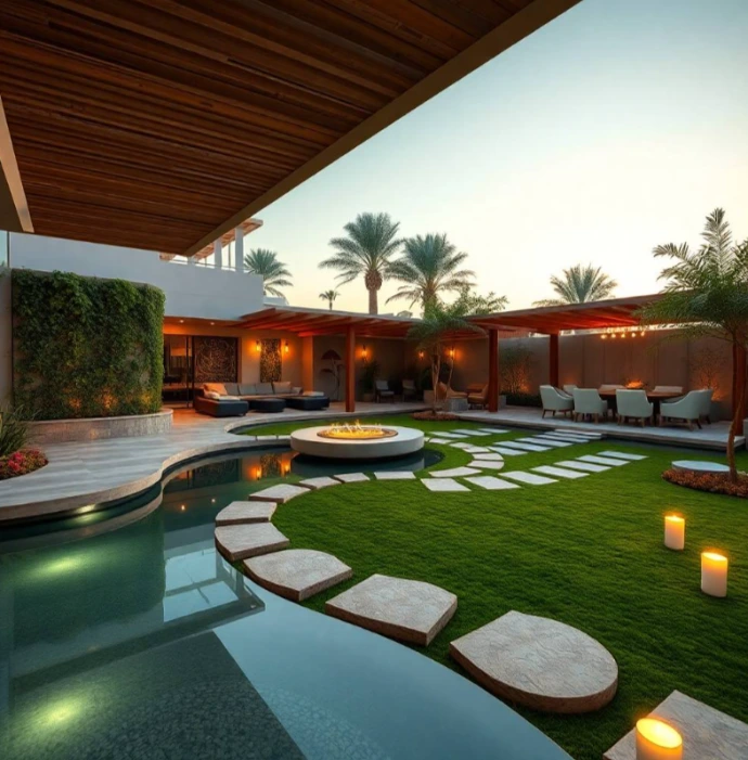 Choose Greenapex for modern landscape and garden design in University City Sharjah with flower planting, tree care, irrigation maintenance, and landscape improvements.