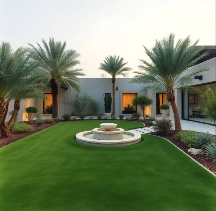 Discover Greenapex luxury garden design in Saadiyat Lagoons with creative landscaping, flower planting, tree care, irrigation, and seasonal maintenance.