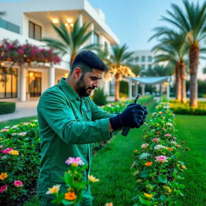 Transform your Saadiyat Lagoons property with Greenapex garden landscaping, featuring elegant planting, lawn care, irrigation, pruning, and garden upkeep.