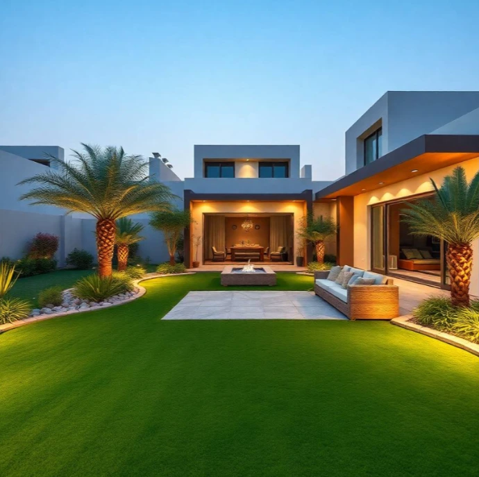Transform outdoor spaces with Greenapex luxury garden landscaping in Al Bateen Abu Dhabi, featuring elegant planting, lawn care and modern landscape design.