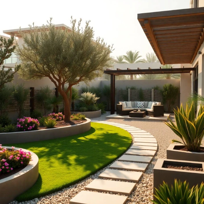 Transform Al Shahama outdoor spaces with Greenapex landscaping, featuring ornamental planting, tree care, lawn maintenance and smart irrigation solutions.