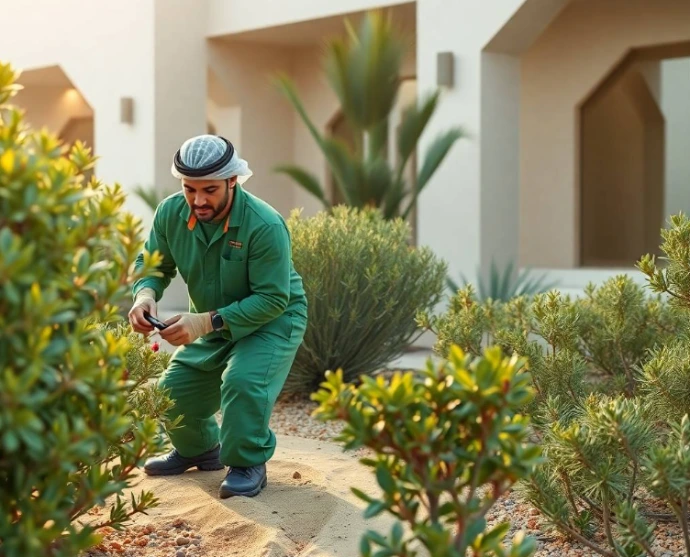 pathway lighting, sophisticated Abu Dhabi villa architecture, realistic premium property photography, warm natural afternoon sunlight, full-frame DSLR, 35mm lens, authentic architectural textures, highly detailed foliage, realistic shadows, photorealistic, no cartoon, no CGI, no illustration, no artificial AI appearance.