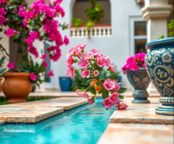 professional architectural garden photography, full-frame DSLR, 35mm lens, highly detailed foliage and realistic materials, natural shadows, true-to-life colors, photorealistic, no cartoon, no CGI, no illustration, no repeated garden layout, no artificial AI appearance.