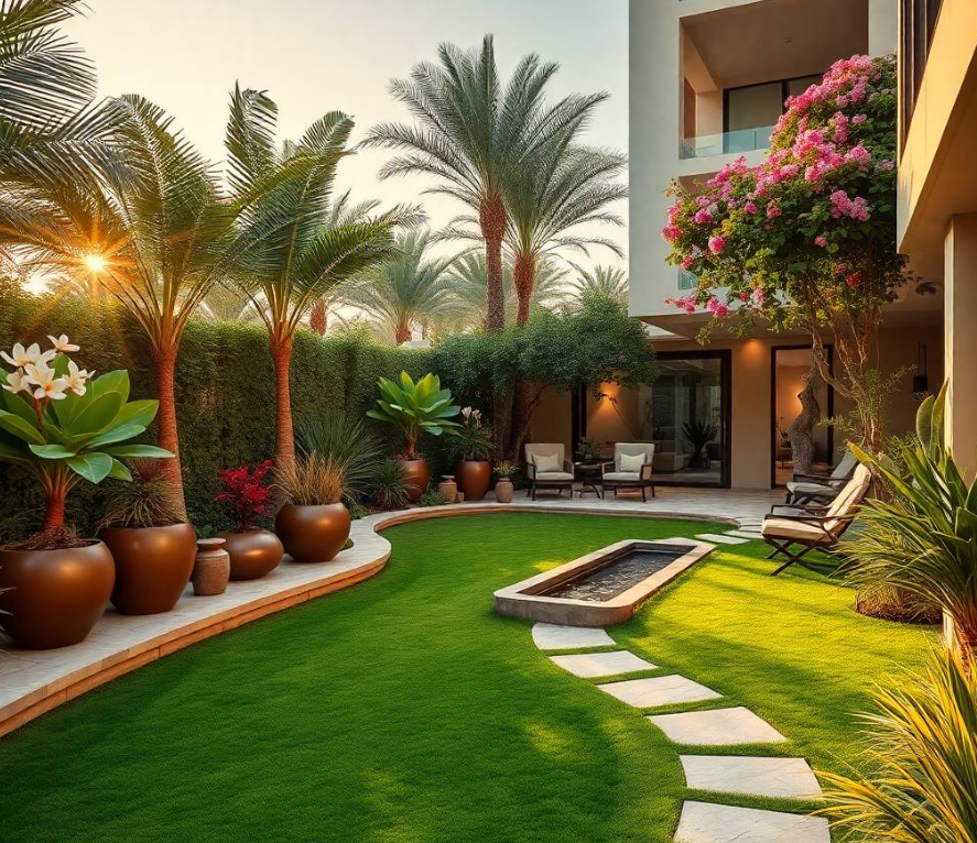 professional commercial landscaping advertisement photography, full-frame DSLR, 85mm lens, realistic depth of field, true-to-life colors, highly detailed foliage