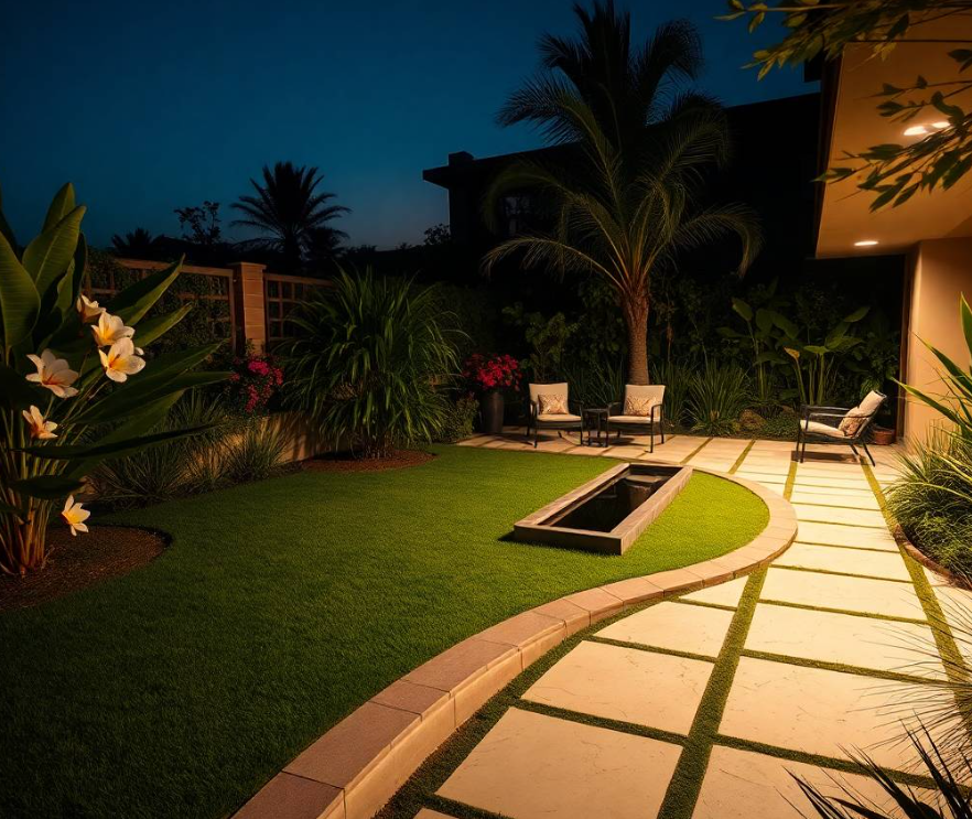 with both hands, natural standing posture, focused expression, realistic Middle Eastern facial features, authentic skin texture and pores, anatomically correct hands with exactly five fingers, detailed uniform stitching, realistic gardening equipment, vibrant bougainvillea flowers, healthy ornamental shrubs and palm foliage