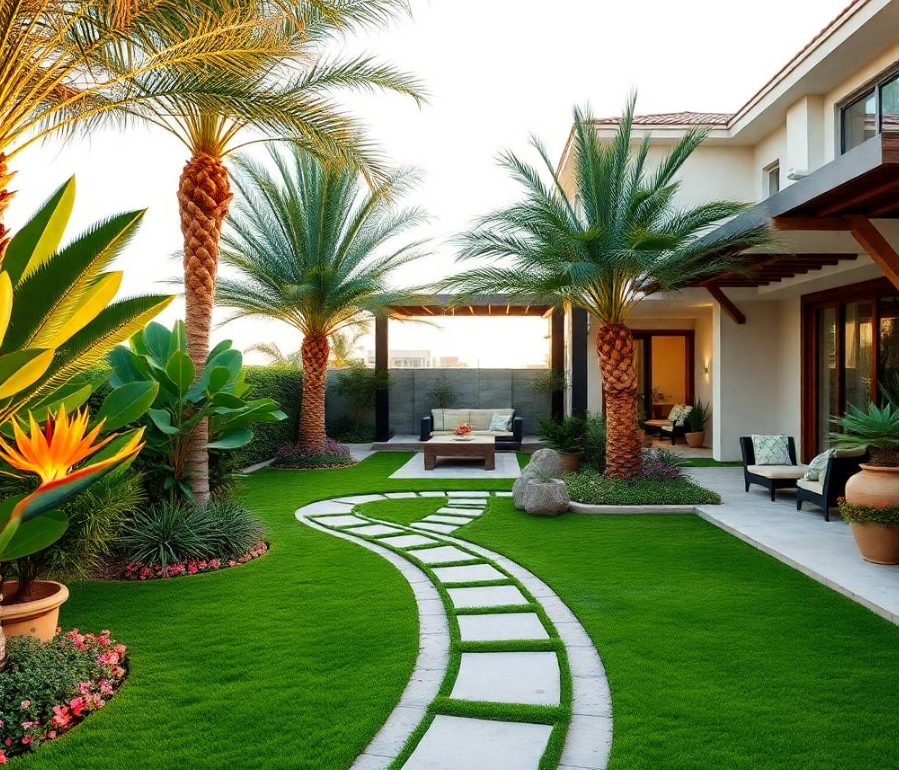 , professional landscaping advertisement photography, full-frame DSLR, 85mm lens, realistic depth of field, natural shadows,