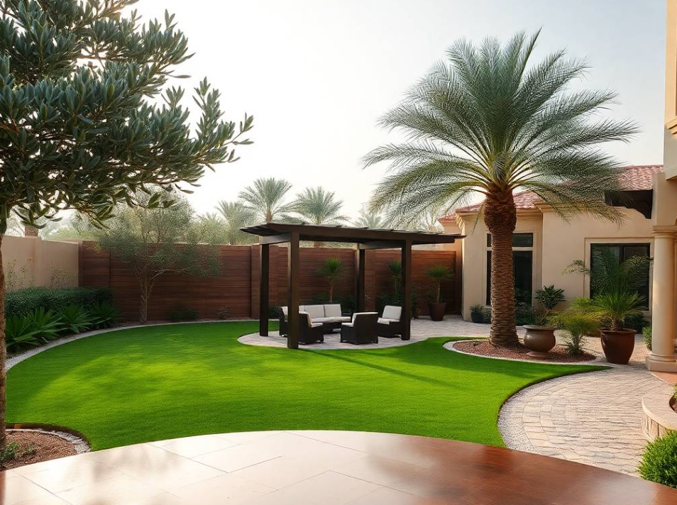 male horticulture specialists wearing crisp green Greenapex landscaping uniforms actively installing a young desert-a