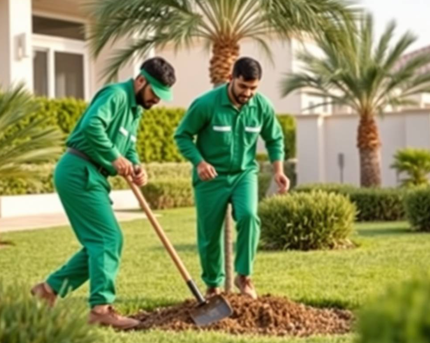 Transform your The Valley Dubai backyard with Greenapex garden design, tree planting, lawn maintenance and efficient irrigation solutions.