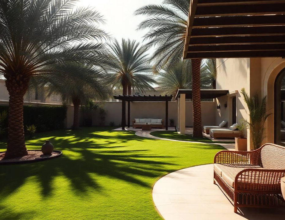 Greenapex creates custom gardens in Bluewaters Dubai with ornamental trees, planting beds, lawn care and irrigation solutions for stylish villa spaces.