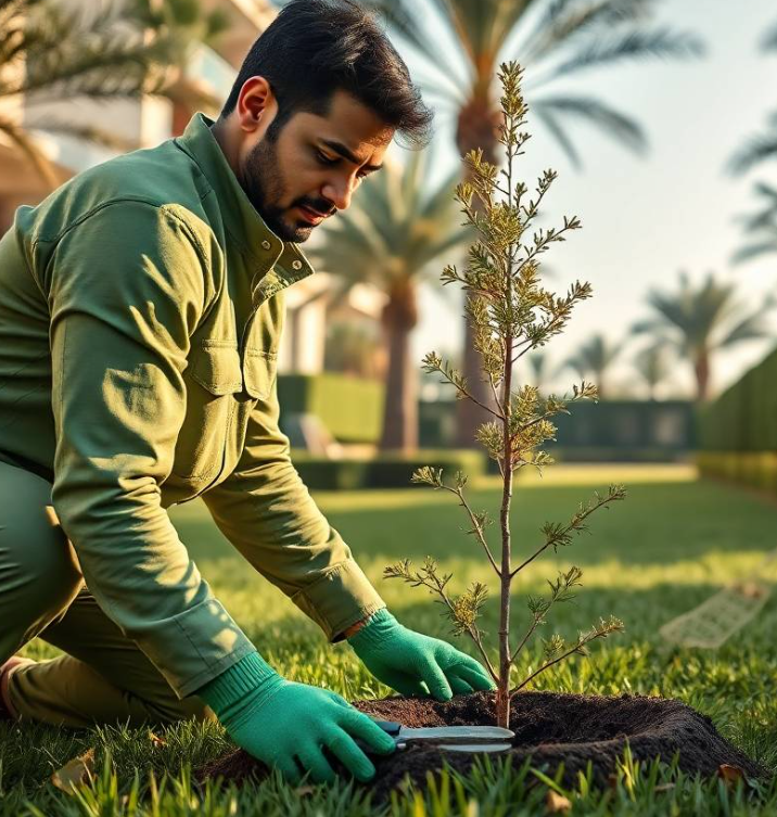 Greenapex creates elegant Pearl Jumeirah gardens with customized design, tree planting, lawn care, pruning and efficient irrigation maintenance year-round.