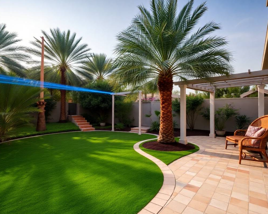 Greenapex creates custom gardens in Nad Al Sheba 4 Dubai with ornamental trees, planting beds, lawn maintenance and reliable irrigation care.