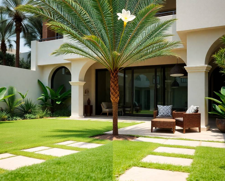 Greenapex creates custom gardens in Al Barsha 1 Dubai with ornamental trees, planting beds, lawn care and reliable irrigation for modern villas.