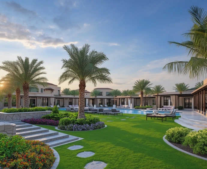 Professional landscaping services in Dubai Hills Estate delivering custom garden design, premium lawn care, irrigation solutions, and beautiful outdoor living environments.
