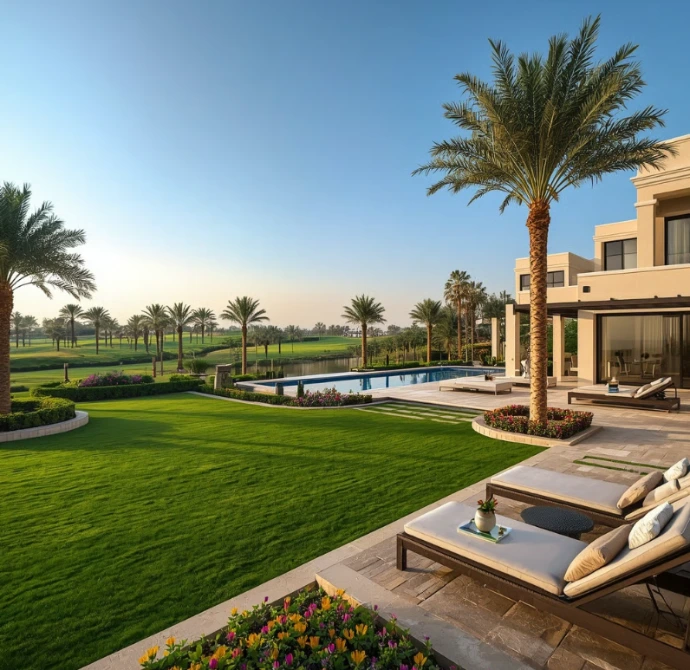Professional landscaping services in DAMAC Hills Dubai delivering custom garden designs, premium lawn care, irrigation solutions, and stunning outdoor living environments.
