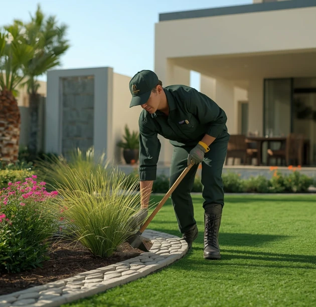 Modern landscaping and gardening services in Al Barari Dubai creating luxury gardens, lush lawns, irrigation systems, elegant outdoor spaces, and sustainable natural beauty.