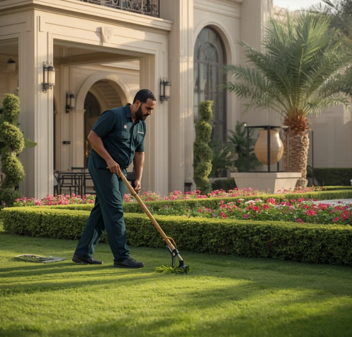 Complete landscaping and gardening services in Al Raha Beach Abu Dhabi creating luxury gardens, lush lawns, irrigation systems, outdoor spaces, and professional maintenance.