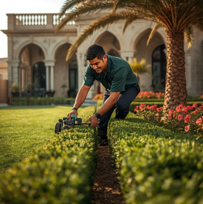 Certified landscaping and gardening services in Al Reef Abu Dhabi creating beautiful gardens, lush lawns, irrigation systems, outdoor spaces, and professional landscape maintenance.